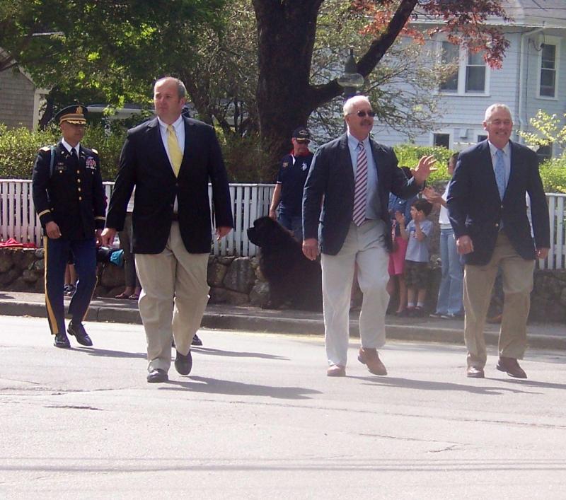 From left, Selectmen Jody Dickerson, Stephen Cushing and Jon Henry lead the parade. BY MATTHEW BERNAT
